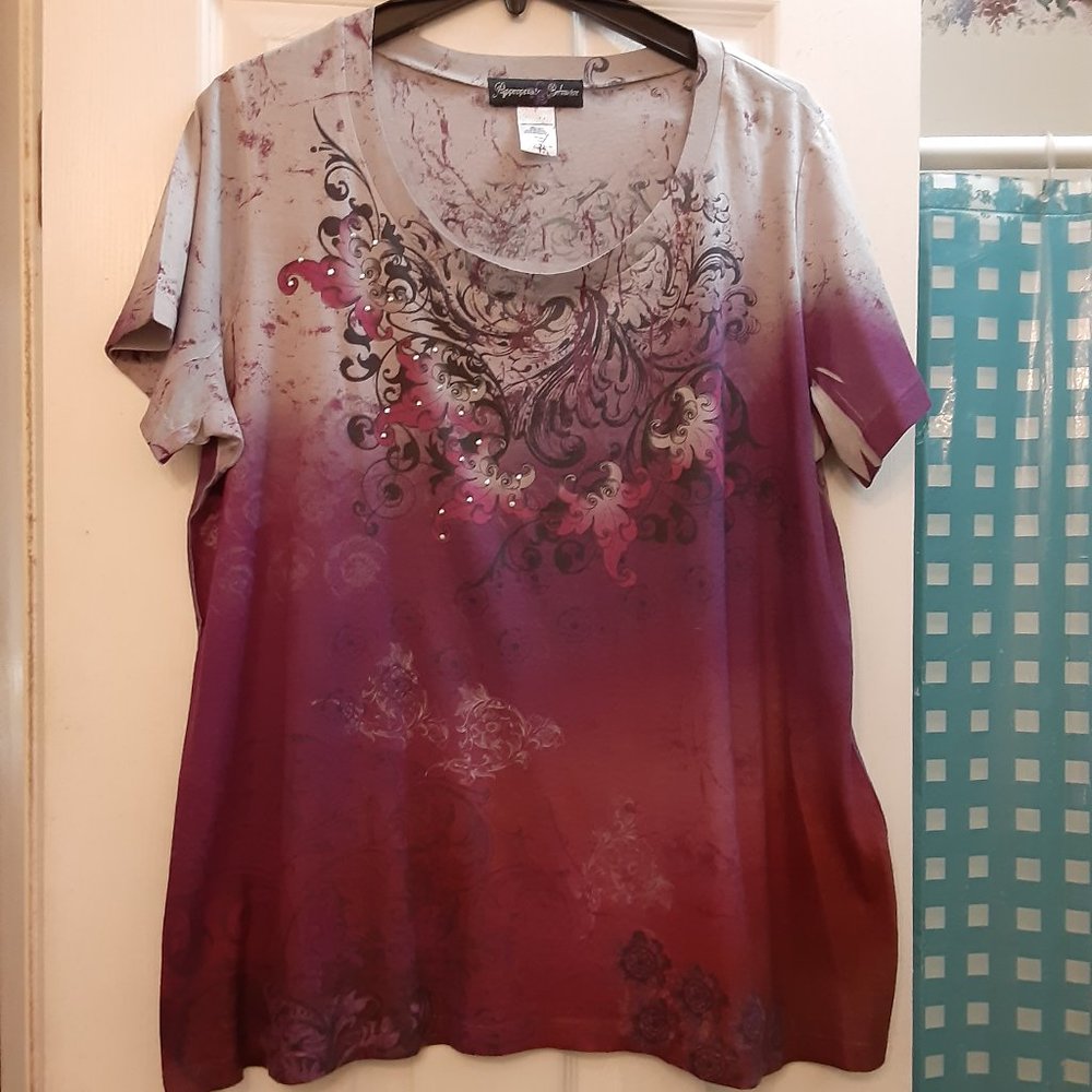 Appropriate Behavior Cap Sleeve Multicolored Pull Over Blouse in size 1X